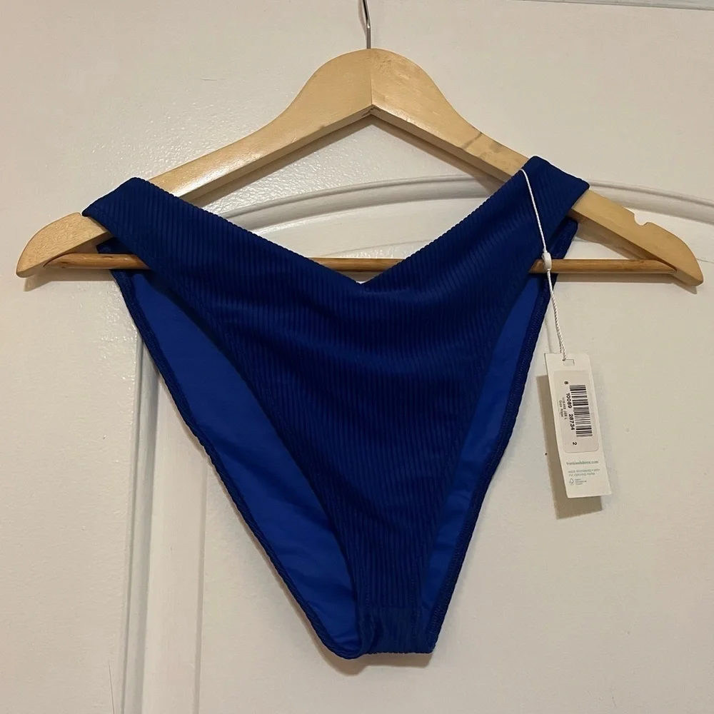 Frankie’s Bikinis Enzo Ribbed Cheeky Bikini Bottom in cerulean